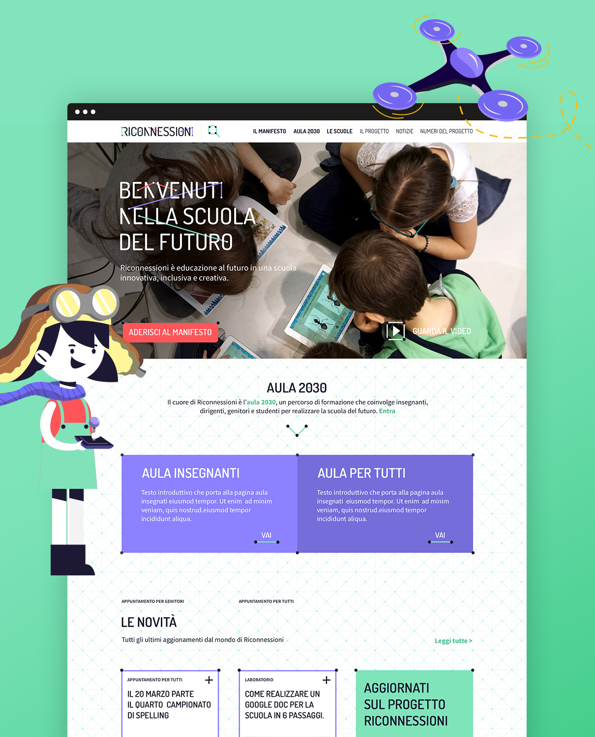 mockup website with illustration - riconnessioni project