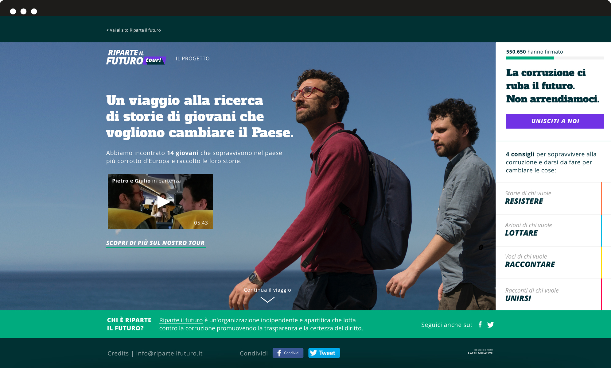 image of the website of riparte il futuro tour