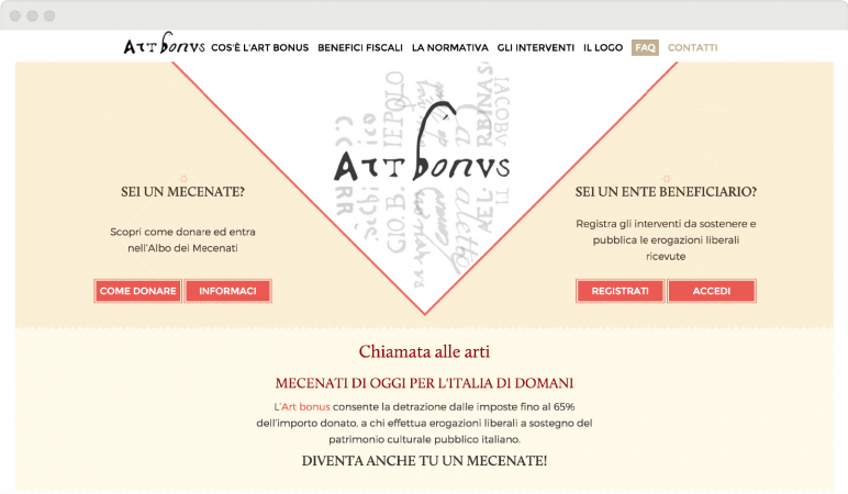 image of the artbonus' website home