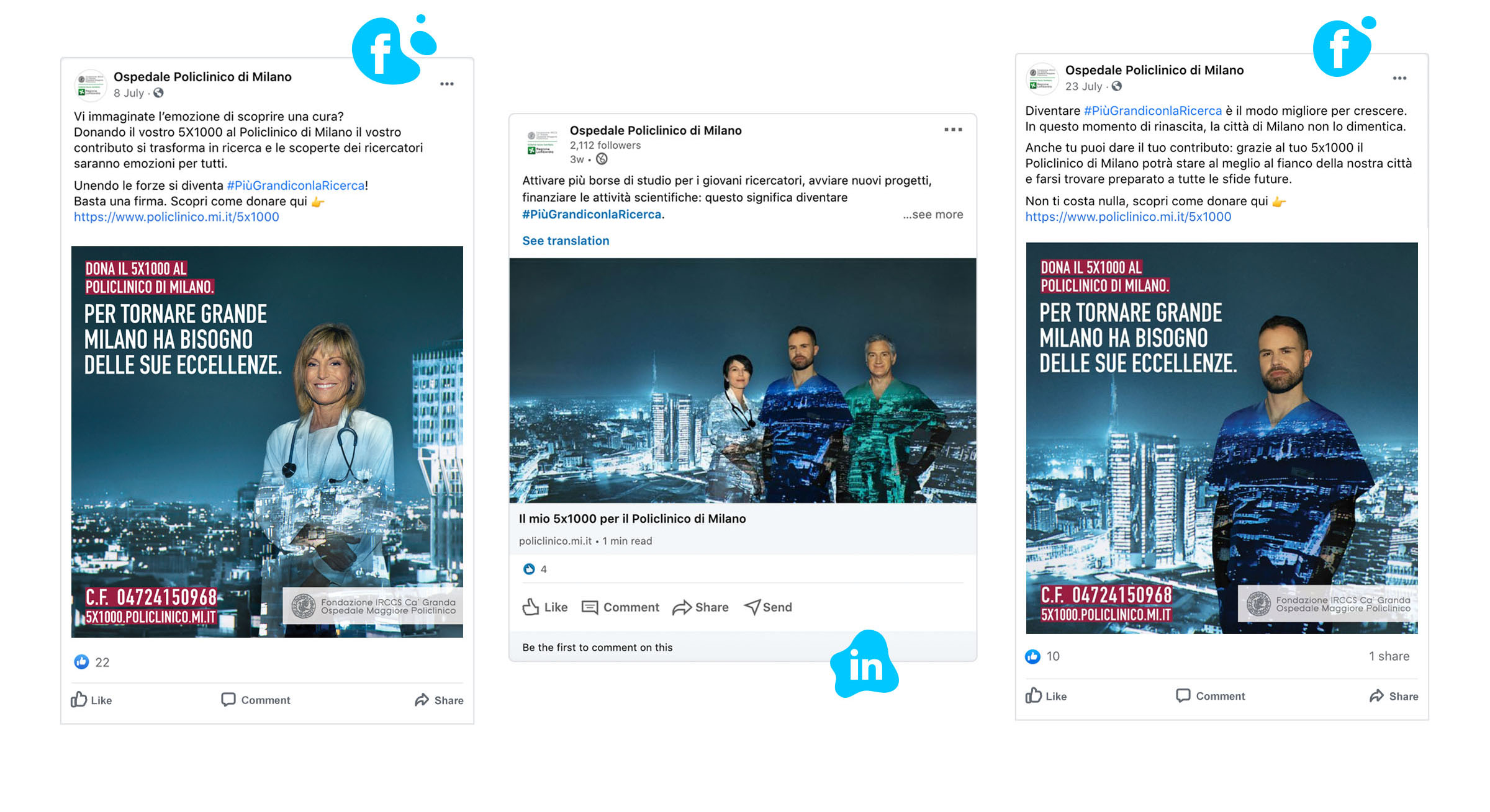 social post_policlinico facebook and linkedin post policlinico di milano