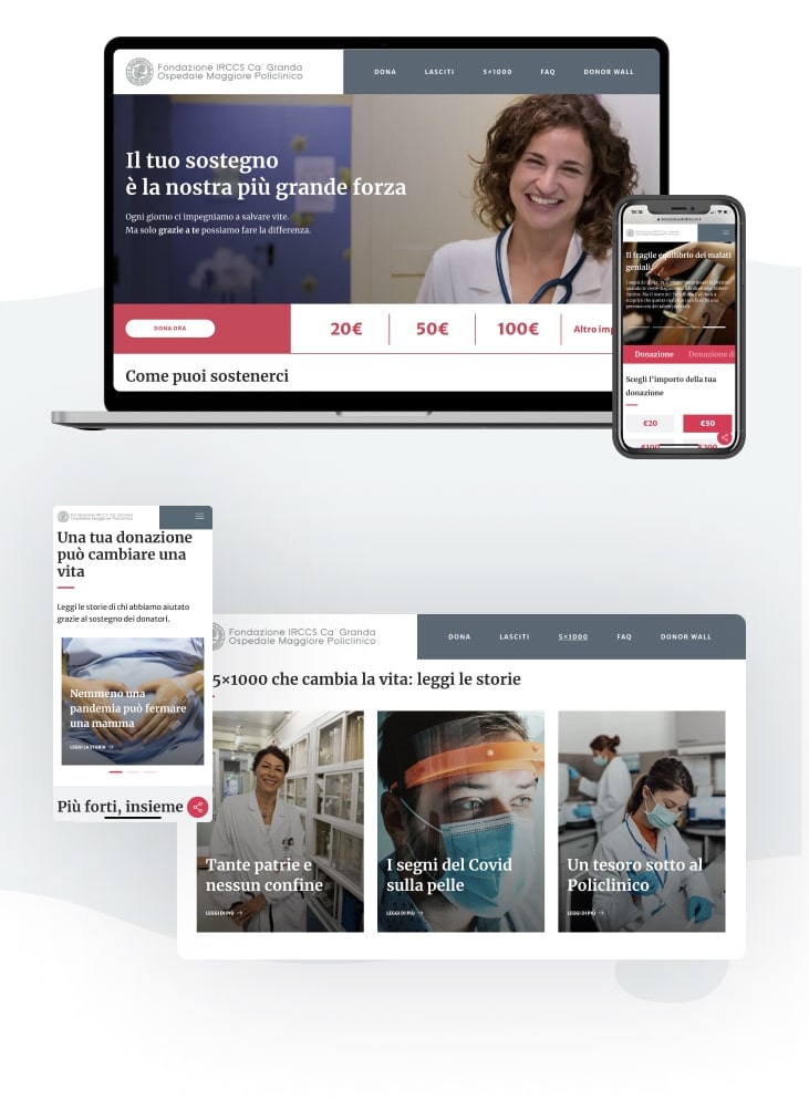 mockup website hub donazione policlinico di milano