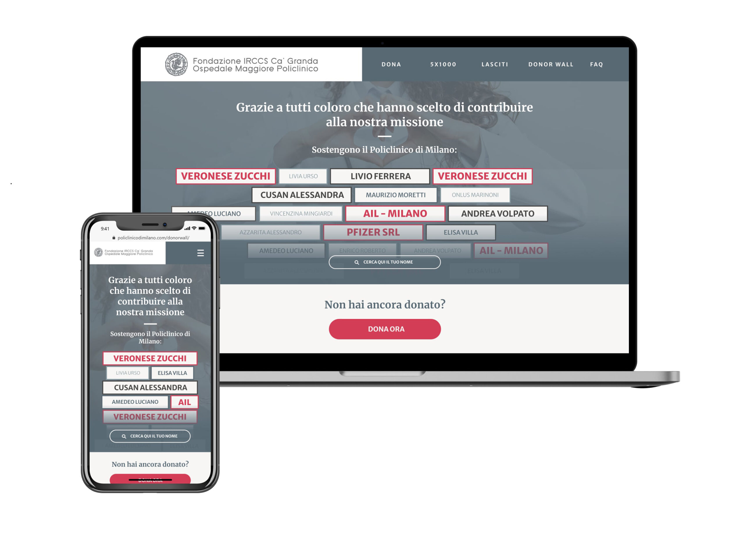 mockup web donorwall policlinico di milano mockup website donorwall policlinico di milano