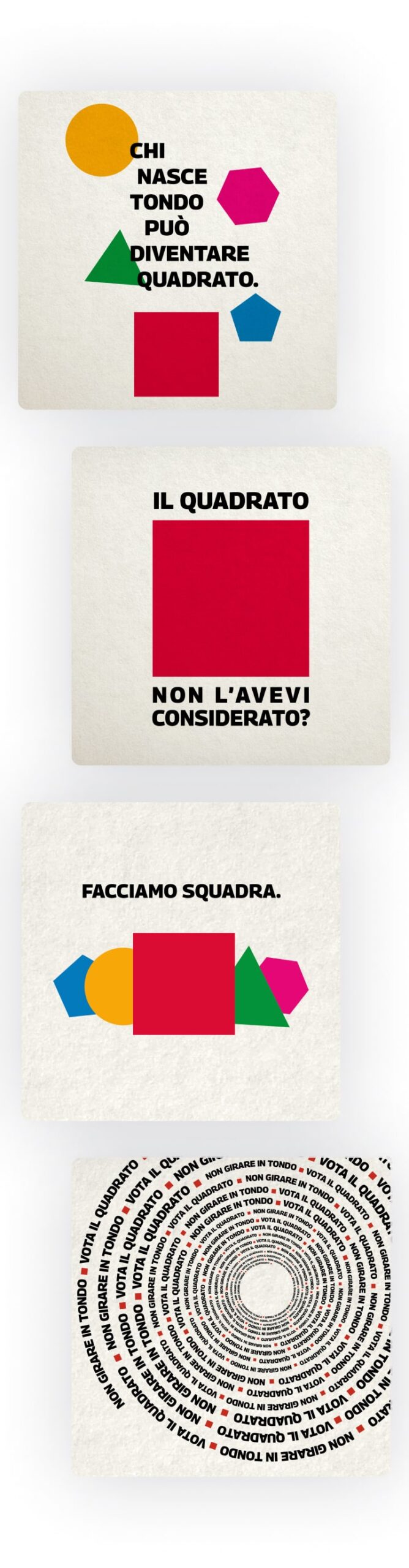 Group of four card of the campaign, with different visual for mobile