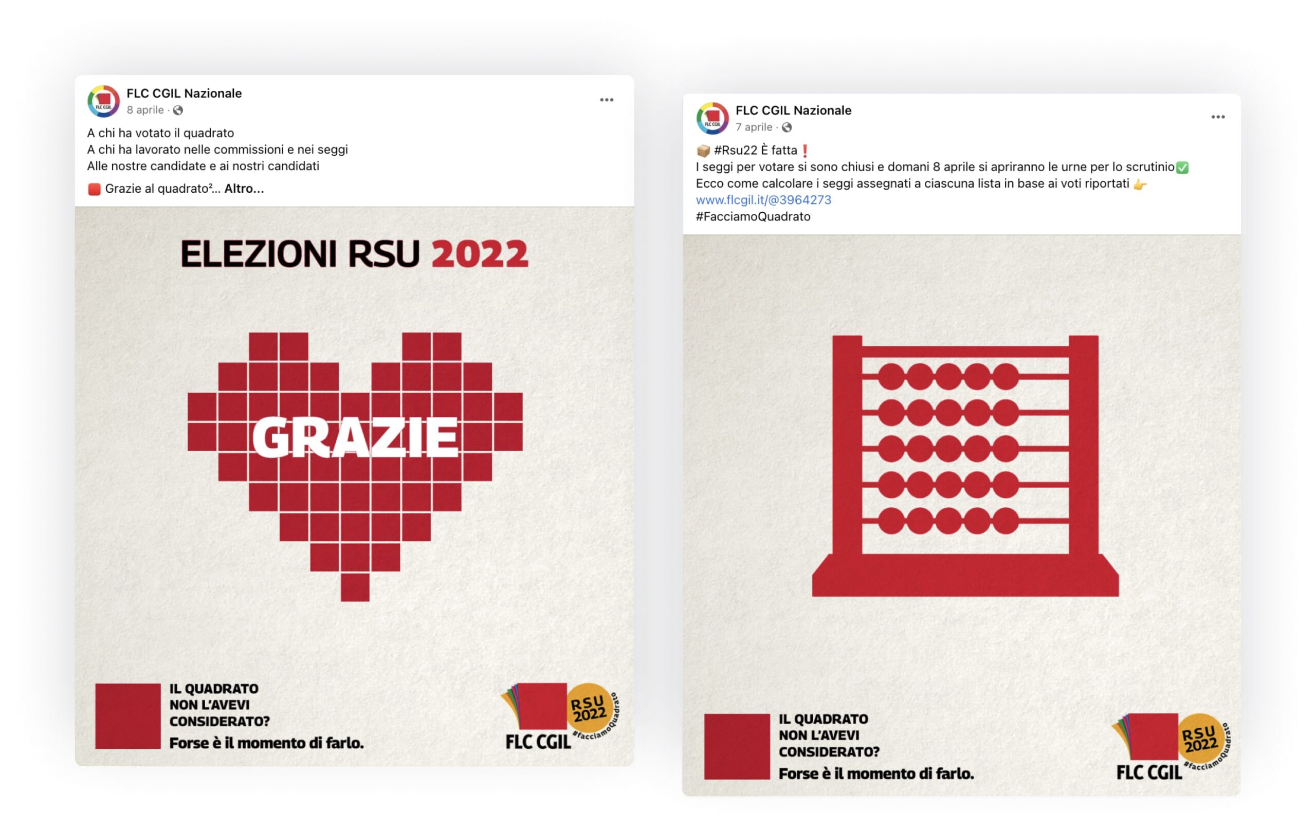 Two examples of card for the advertising for FLC CGIL