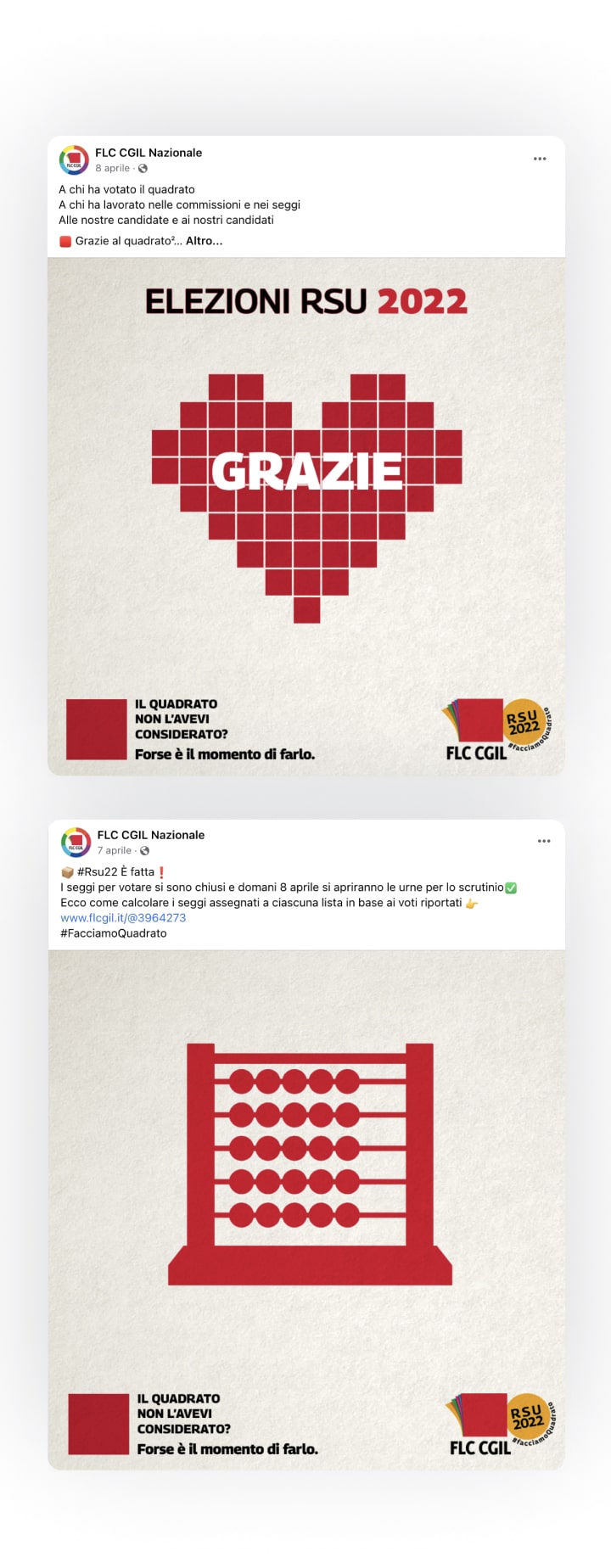Two examples of card for the advertising for FLC CGIL for mobile