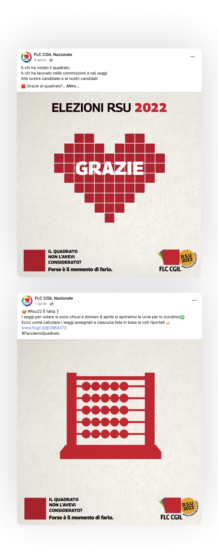 SocialCard - mobile - flc Two examples of card for the advertising for FLC CGIL for mobile